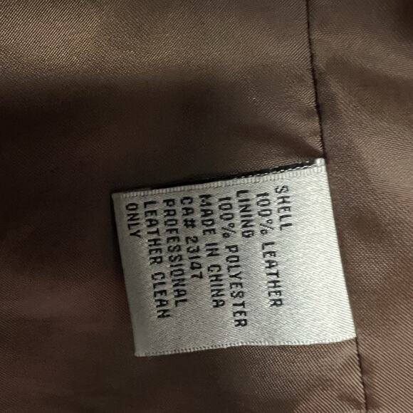 Vintage Talbots Leather Moto Jacket Womens Size 6 Petite Brown Glam Edgy Crop - Picture 6 of 6